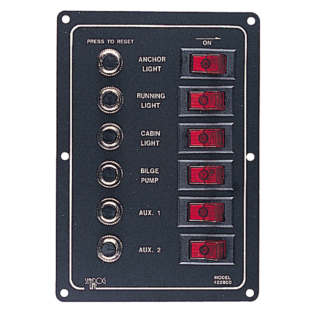 Sea-Dog Aluminum Circuit Breaker Panel - 6 Circuit — marine electrical panels