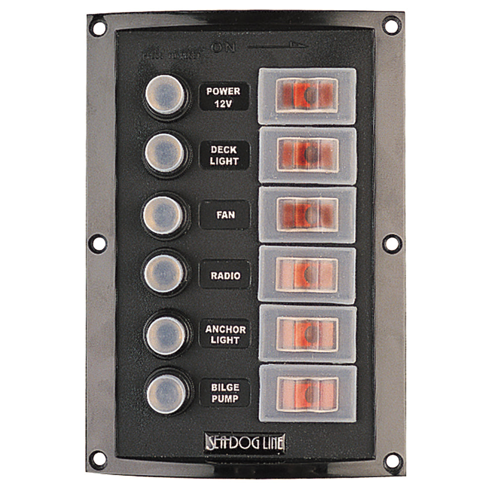 Sea-Dog Splash Guard Circuit Breaker Panel - 6 Circuit — marine electrical panels