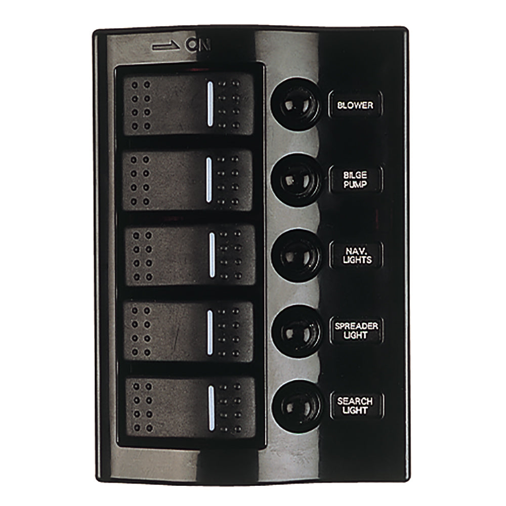 Sea-Dog Nylon Circuit Breaker Panel - 5 Circuit - Wave Style — marine electrical panels