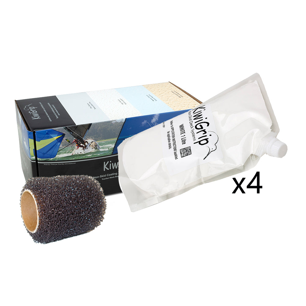 KiwiGrip 4 - 1 Liter Pouches - White w/4" Roller — marine non-skid paint