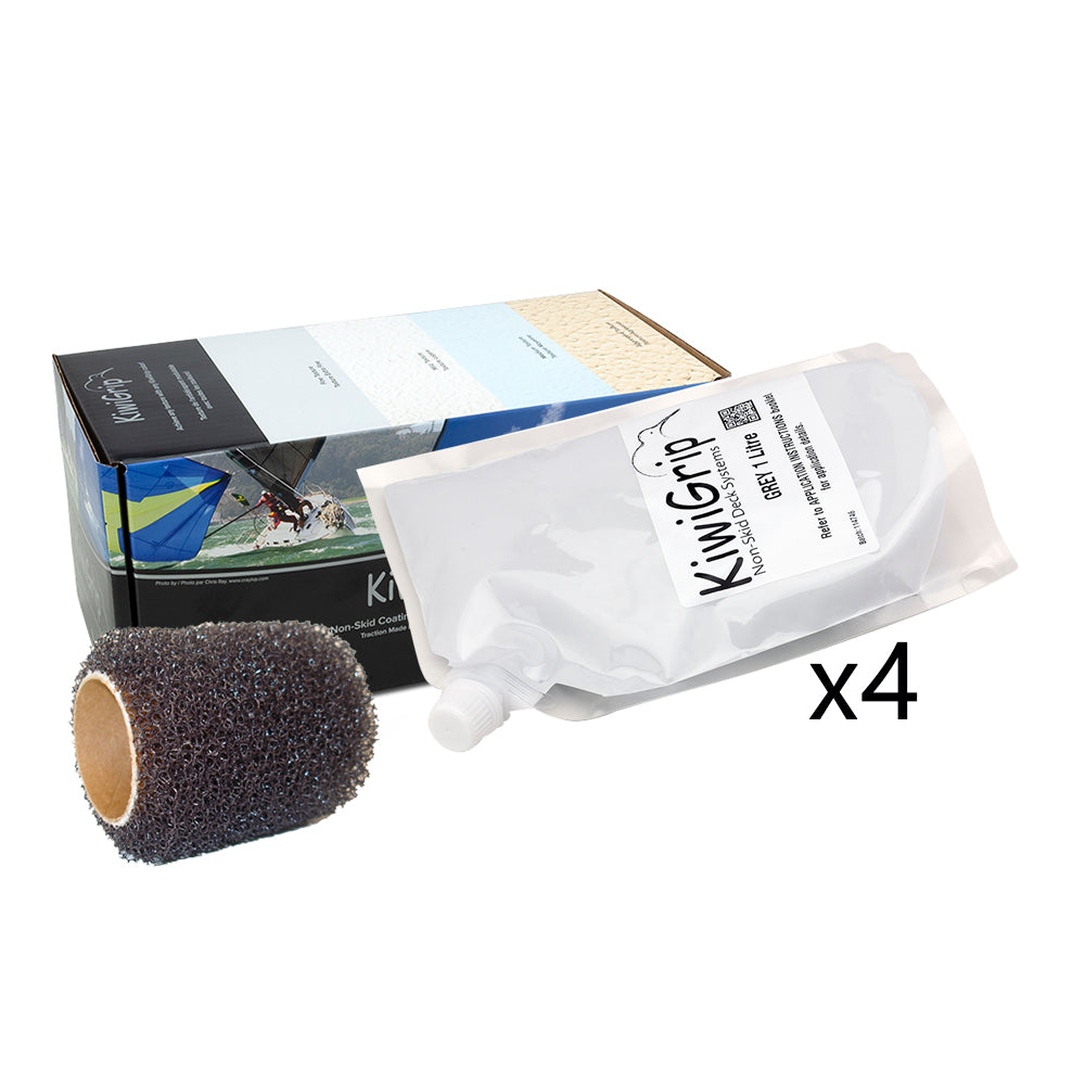 KiwiGrip 4 - 1 Liter Pouches - Grey w/4" Roller — marine non-skid paint