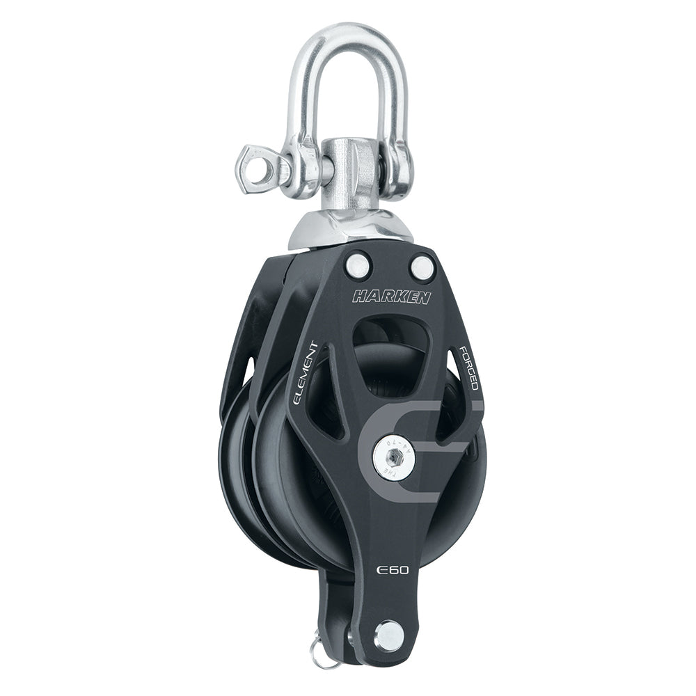 Harken 60mm Double Aluminum Element Block w/Swivel & Becket — marine blocks