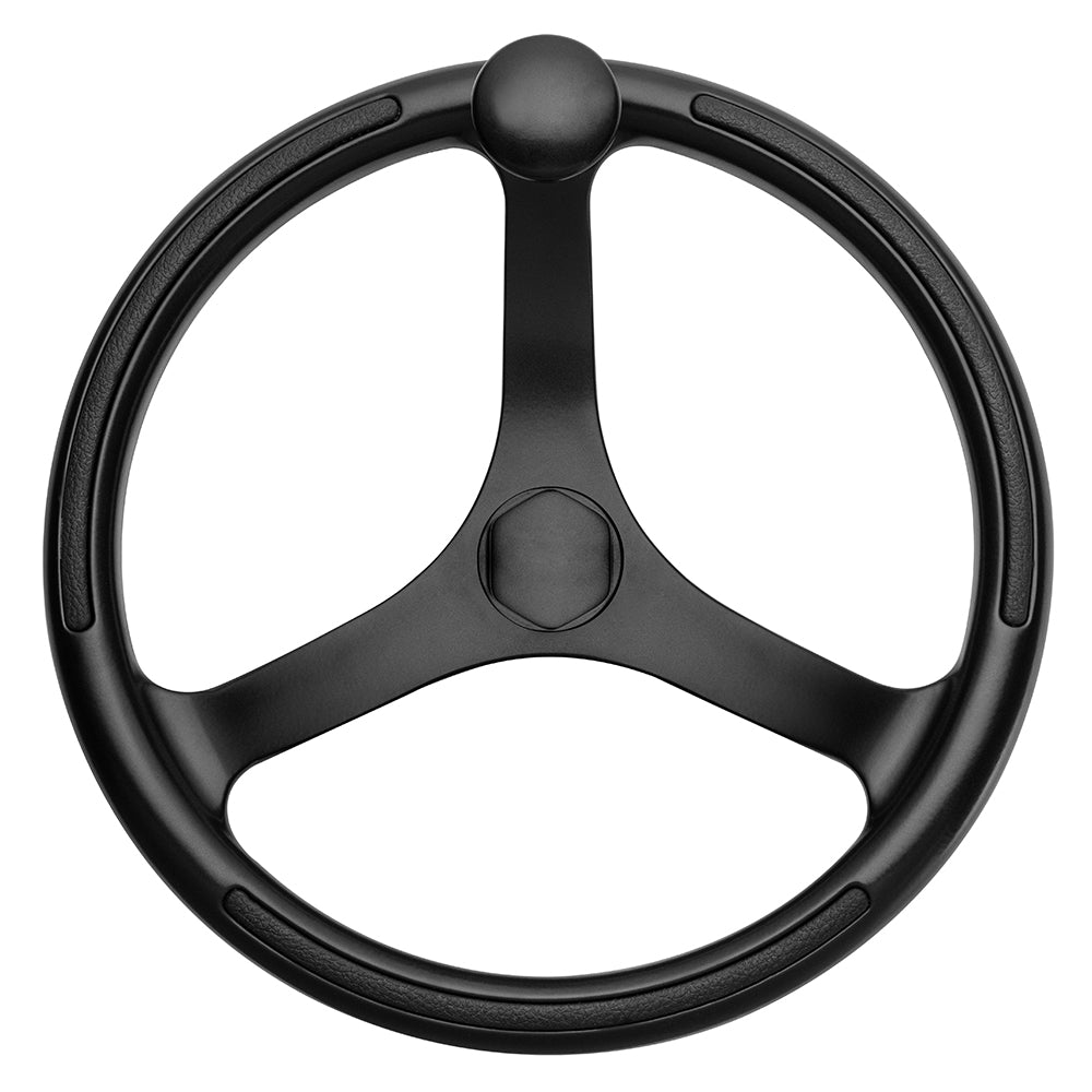 Schmitt Marine Primus Wheel 13.5" Black 3/4" Tapered Shaft w/Knob Finger Grips - Black Powder Coat — marine steering wheels