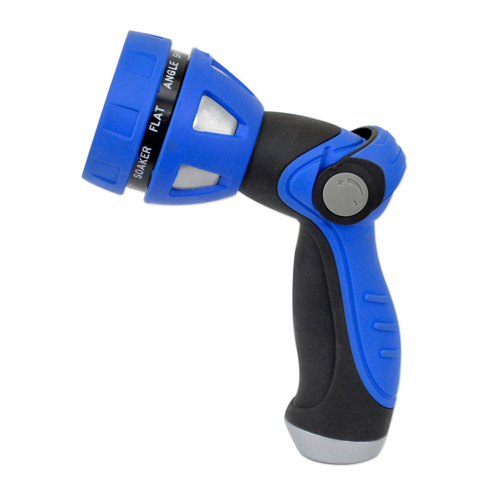 HoseCoil Thumb Lever Nozzle w/Metal Body & Nine Pattern Adjustable Spray Head — marine cleaning
