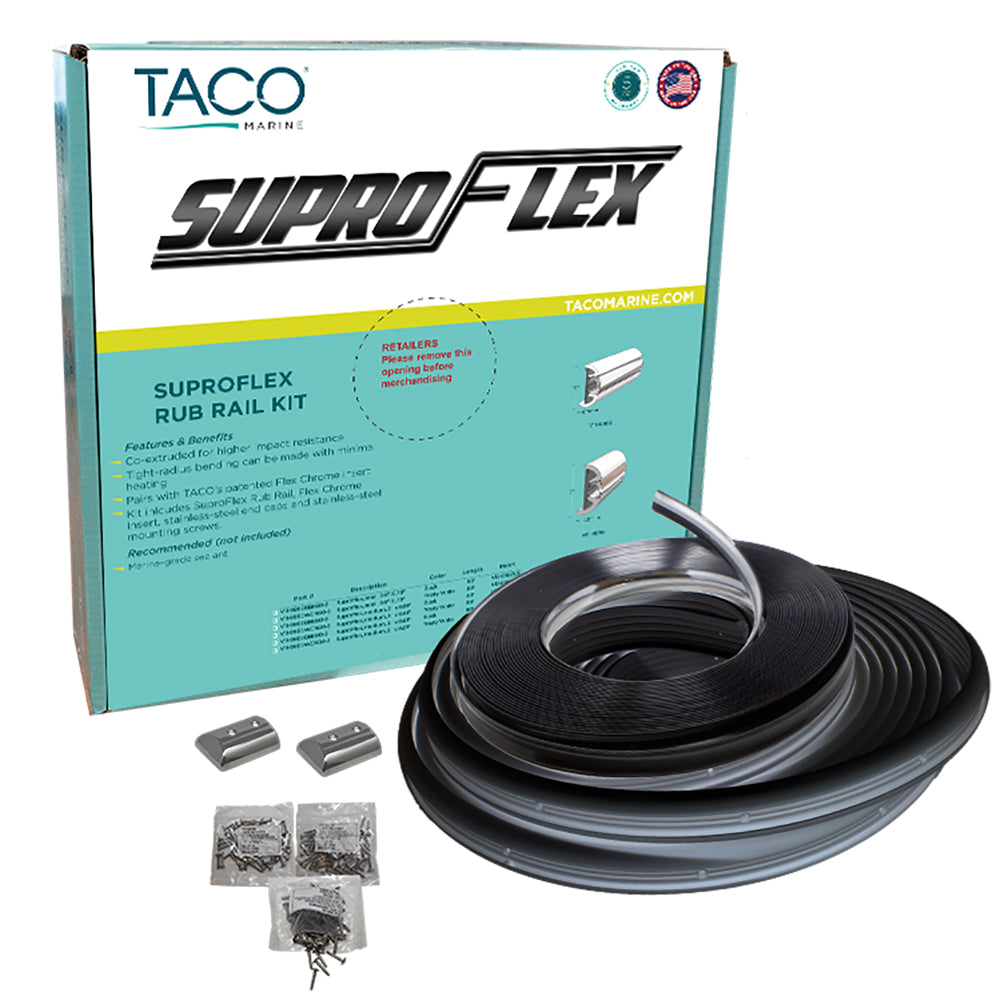 TACO Marine TACO SuproFlex Rub Rail Kit - Black w/Flex Chrome Insert - 2"H x 29/32"W x 60'L — marine rub rail