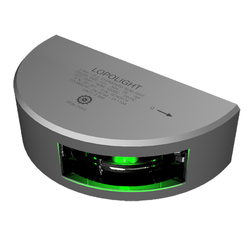 Lopolight Series 301-001 - Navigation Light - 2NM - Vertical Mount - Green - Silver Housing - 6M Cable — marine navigation lights