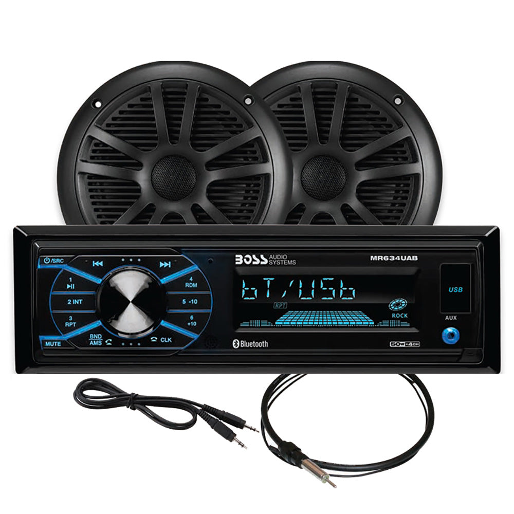 Boss Audio MCBK634B.6 Marine Stereo & 6.5" Speaker Kit - Black — marine stereos