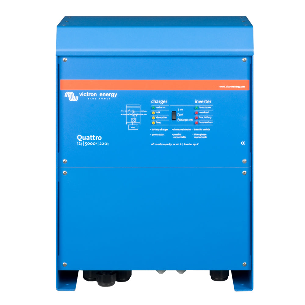 Victron Energy Victron Quattro Inverter/Charger 12 VDC - 5000W -Dual 100AMP 120VAC Inputs - Auto Transfer Switch - 200AMP Battery Charger - Stackable — marine charger/inverter combos