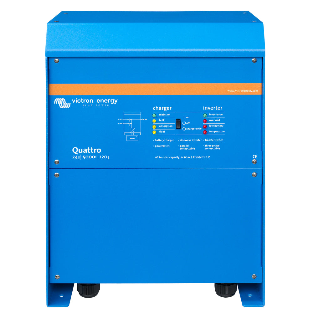 Victron Energy Victron Quattro Inverter/Charger 24V DC - 5000W - Dual 100AMP 120V AC Inputs - Auto Transfer Switch - 120AMP Battery Charger - Stackable — marine charger/inverter combos