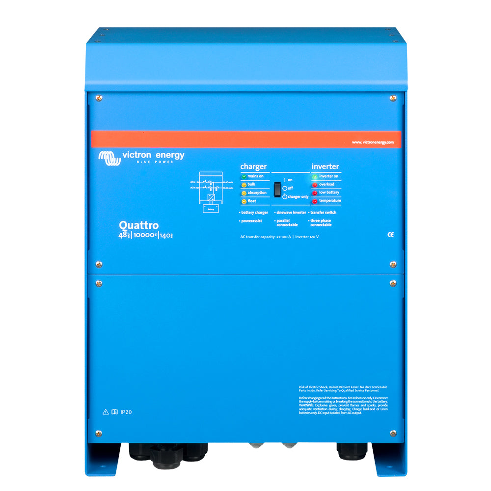 Victron Energy Victron Quattro Inverter/Charger 48 VDC - 10,000W - Dual 100AMP 120V AC Inputs - Auto Transfer Switch - 140AMP Battery Charger - Stackable — marine charger/inverter combos