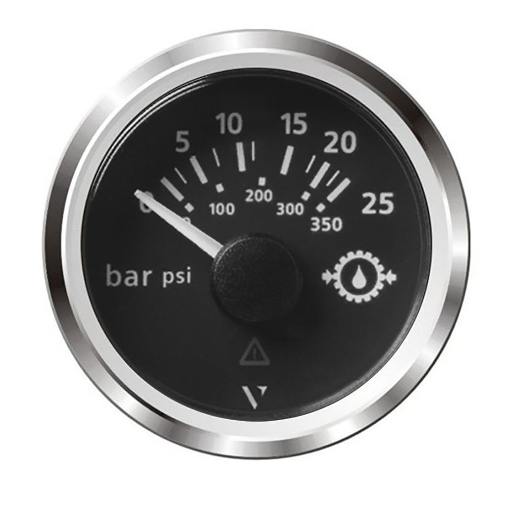 Veratron 52MM (2-1/16") ViewLine Transmission Oil Pressure 25 Bar/350 PSI - Black Dial & Chrome Triangular Bezel — marine gauges