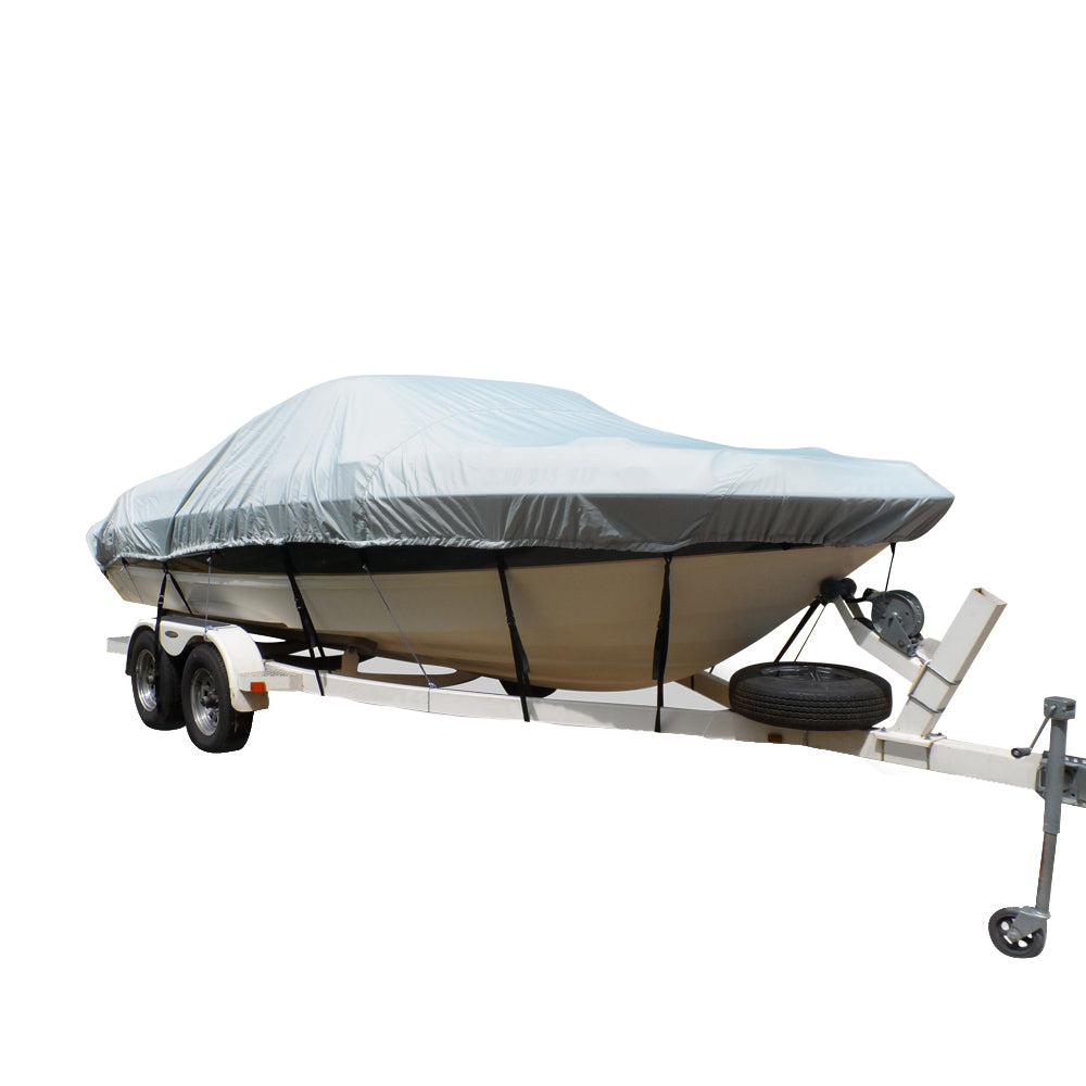 Carver by Covercraft Carver Flex-Fit™ PRO Polyester Size 6 Boat Cover f/V-Hull Low Profile Cuddy Cabin Boats I/O or O/B - Grey — marine winter covers
