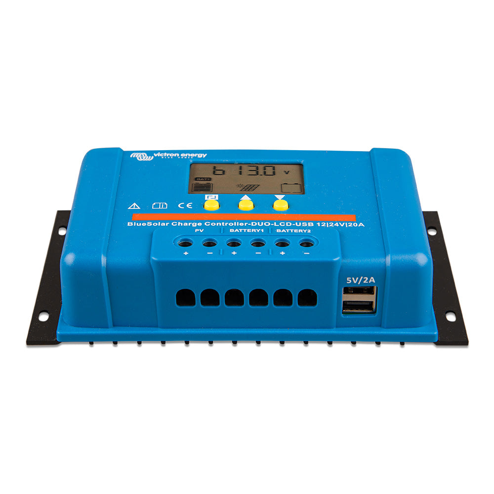Victron Energy Victron BlueSolar PWM Charge Controller (DUO) LCD & USB Charge Control - 12/24VDC - 20A — marine battery management