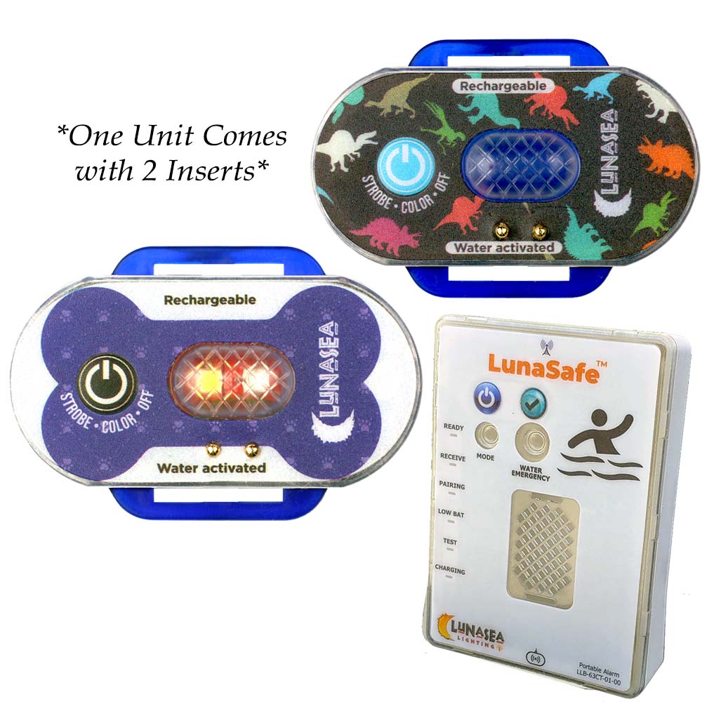 Lunasea Lighting Lunasea Child/Pet Safety Water Activated Strobe Light w/RF Transmitter & Portable Audio/Visual Receiver - Blue Case — marine safety lights