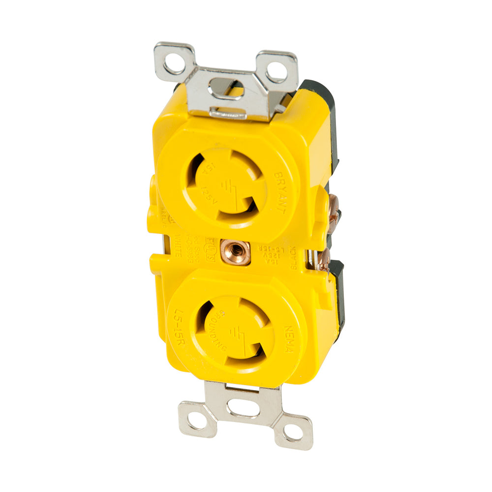 Marinco Locking Receptacle - 15A, 125V - Yellow — marine shore power