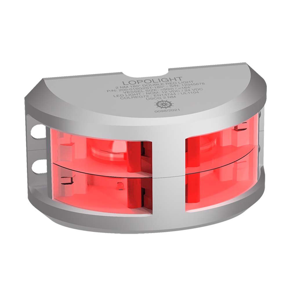 Lopolight Series 200-016 - Double Stacked Navigation Light - 2NM - Vertical Mount - Red - Silver Housing — marine navigation lights