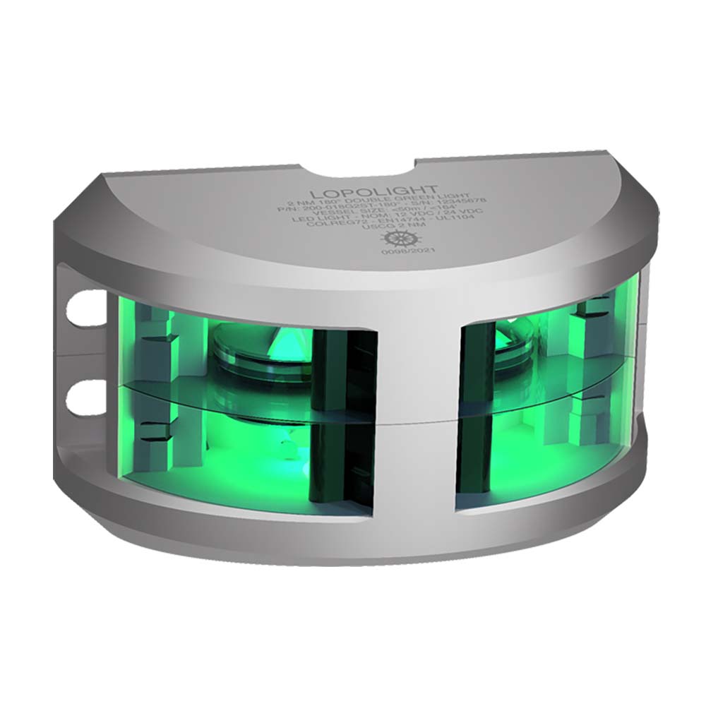Lopolight Series 200-018 - Double Stacked Navigation Light - 2NM - Vertical Mount - Green - Silver Housing — marine navigation lights
