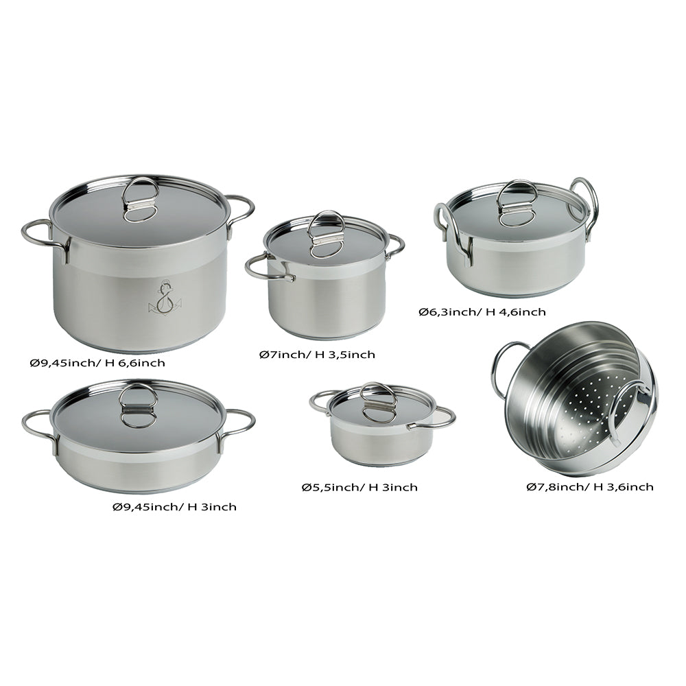 Marine Business Kitchen Cookware Pan Set Self-Containing - Stainless Steel - Set of 8 — marine deck / galley