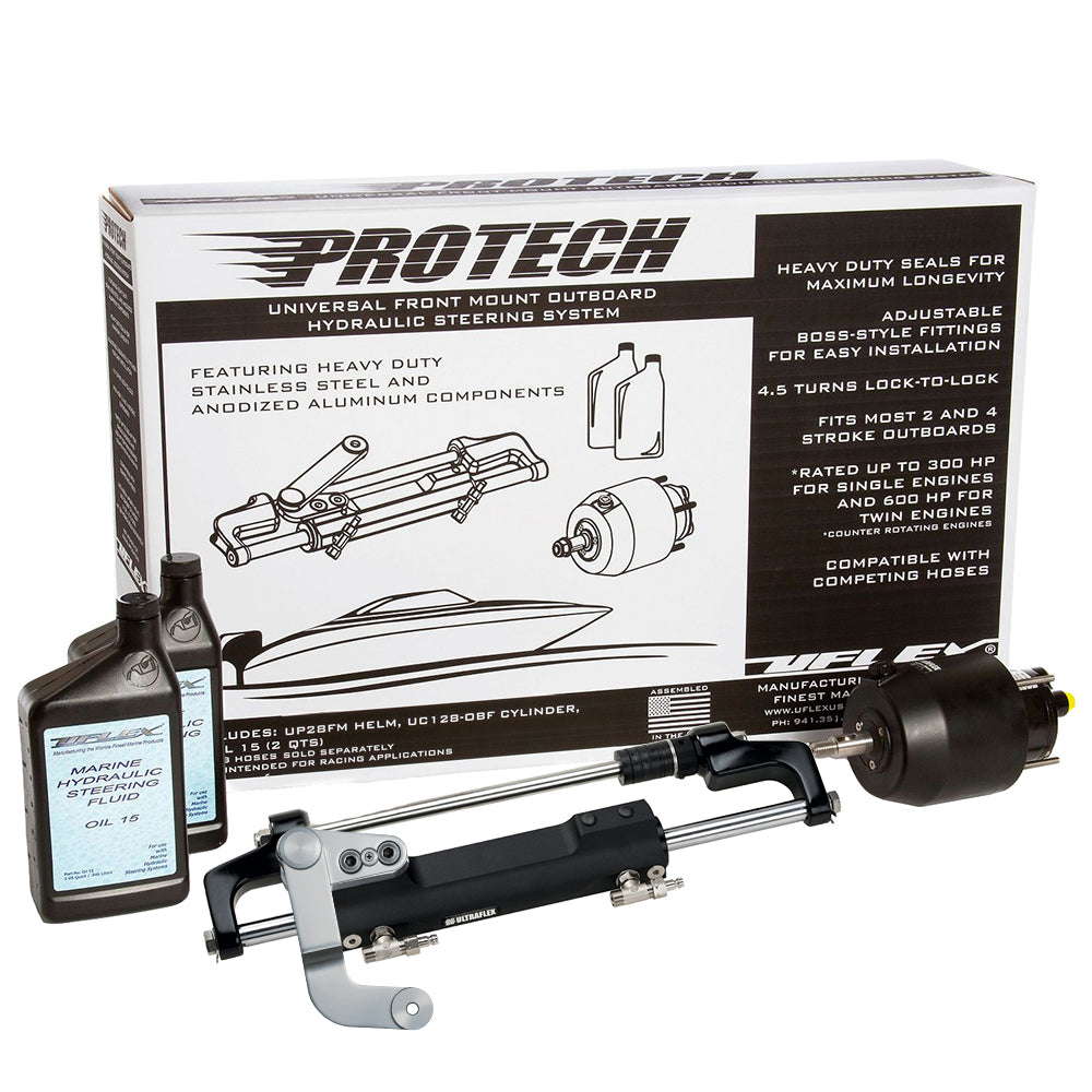 Uflex USA Uflex PROTECH 3.1 Front Mount OB Hydraulic System - Includes UP28 FM Helm, Oil & UC128-TS/3 Cylinder - No Hoses — marine steering systems