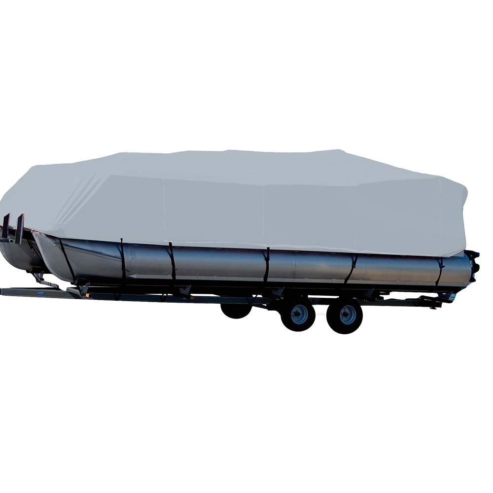 Carver by Covercraft Carver Sun-DURA® Styled-to-Fit Boat Cover f/16.5' Pontoons w/Bimini Top & Partial Rails - Grey — marine winter covers
