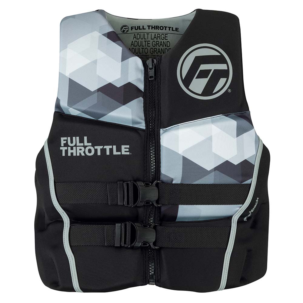 Full Throttle Men's Rapid-Dry Flex-Back Life Jacket - XL - Black/Grey — marine watersports