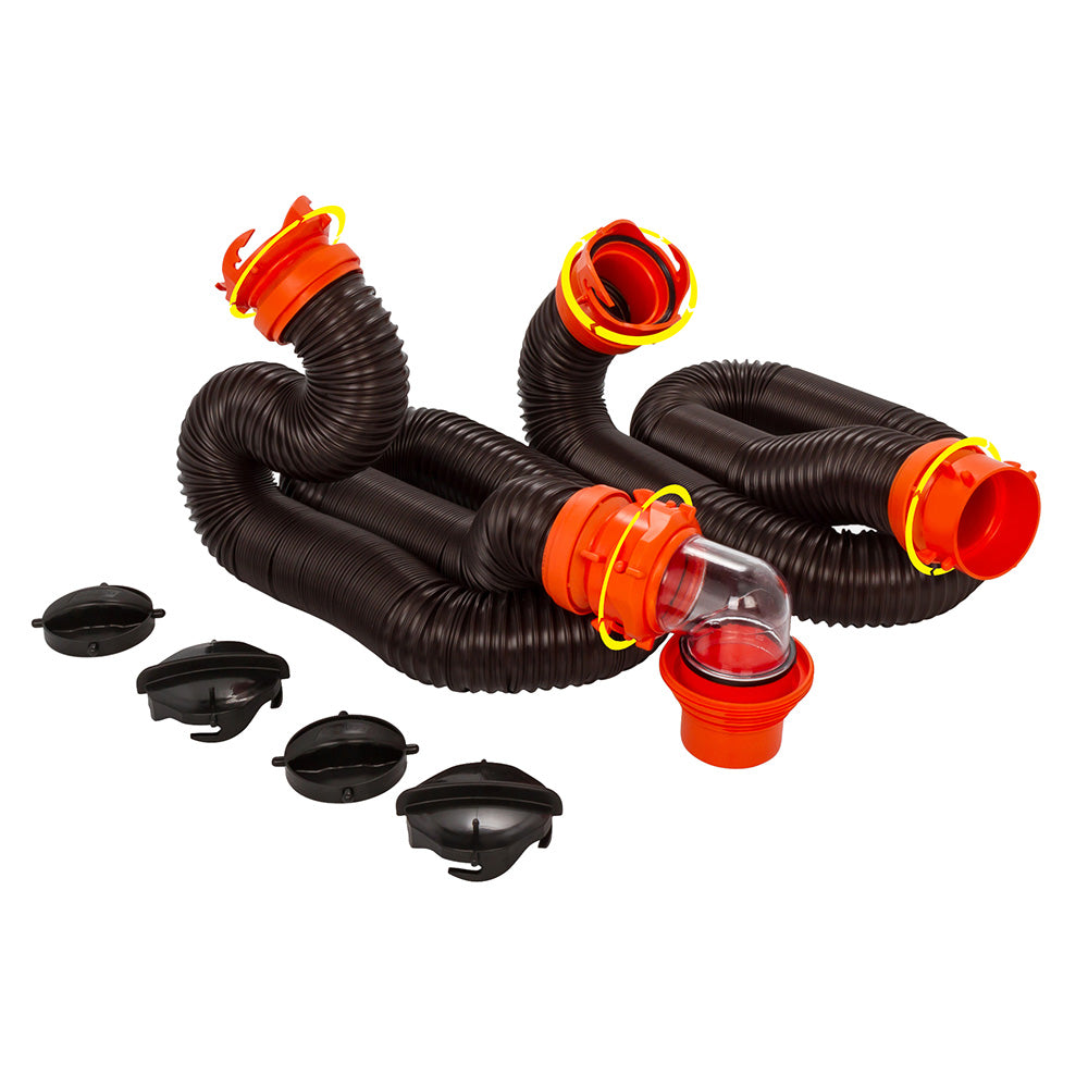 Camco RhinoFLEX 20' Sewer Hose Kit w/4 In 1 Elbow Caps — marine sanitation