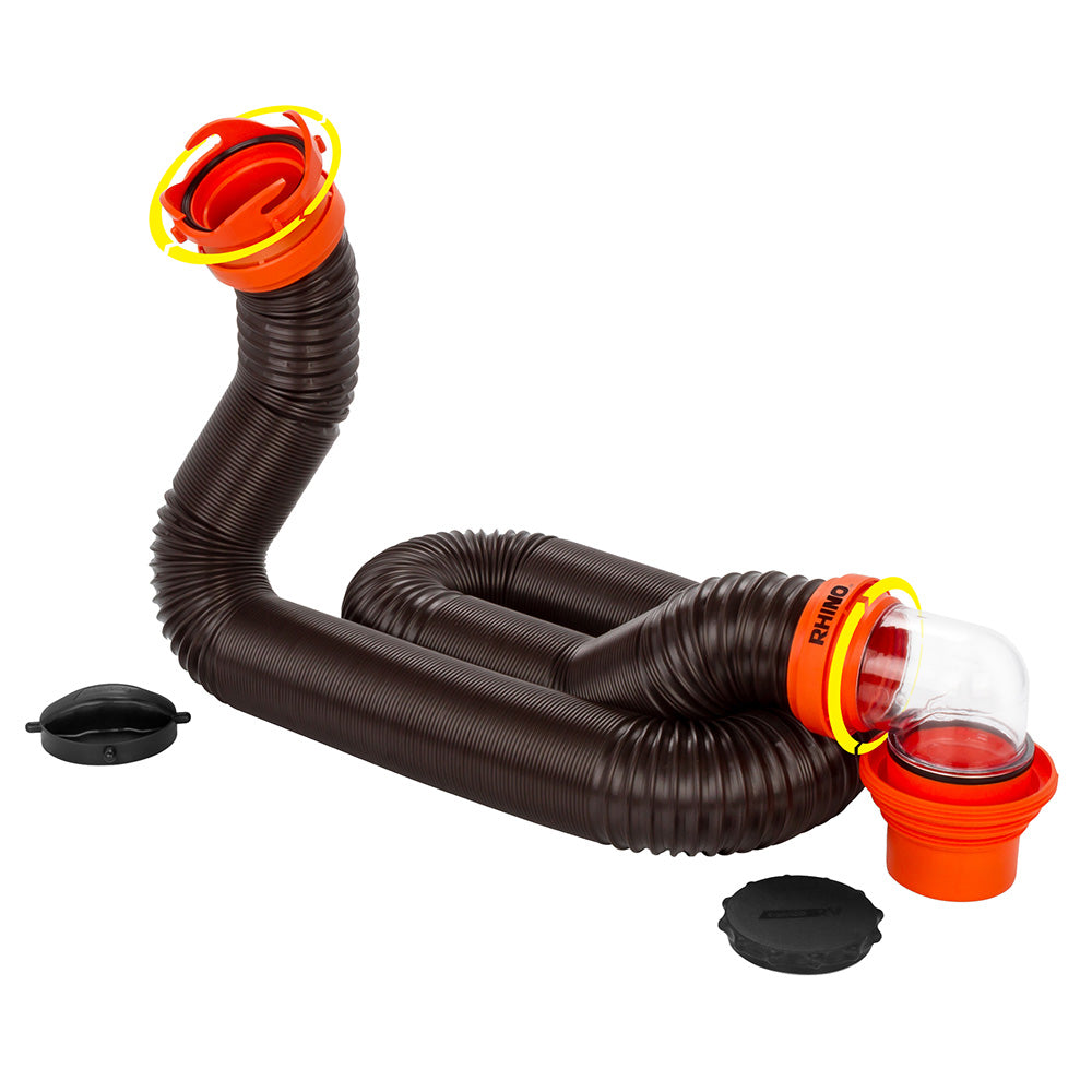 Camco RhinoFLEX 15' Sewer Hose Kit w/4 In 1 Elbow Caps — marine sanitation