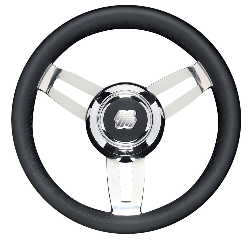 Uflex USA Uflex Morosini 13.8" Steering Wheel - Black Polyurethane w/Stainless Steel Spokes & Chrome Hub — marine steering wheels