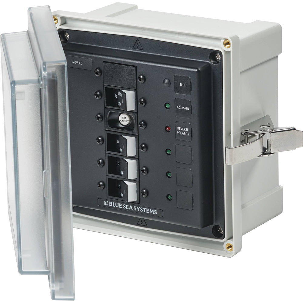 Blue Sea Systems Blue Sea 3128 - SMS Panel Enclosure w/ELCI (30A) & 3 Branch (15A) - 120V AC — marine electrical panels