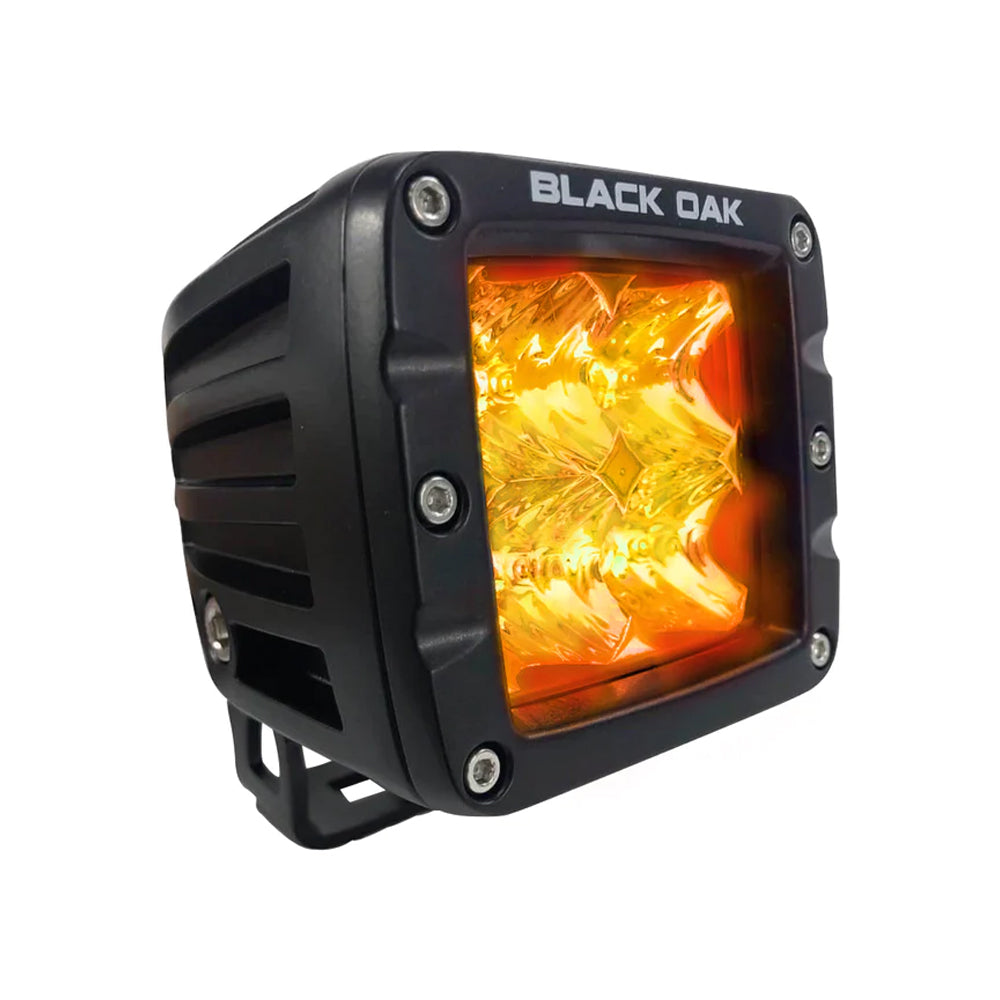 Black Oak LED Black Oak 2" Amber LED Pod Light - Flood Optics - Black Housing - Pro Series 3.0 — marine pods & cubes