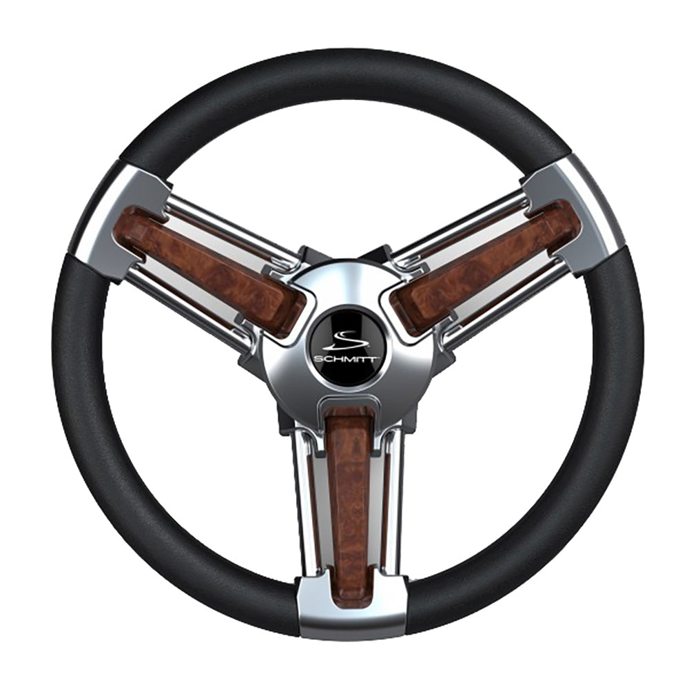 Schmitt Marine Burano Wheel 14" 3/4" Tapered Shaft Burl Polyurethane w/Stainless Spoke Includes Center Cap/Nut — marine steering wheels