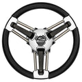 Schmitt Marine Burano Wheel 14" 3/4" Tapered Shaft Black Polyurethane w/Stainless Spoke Includes Center Cap/Nut — marine steering wheels