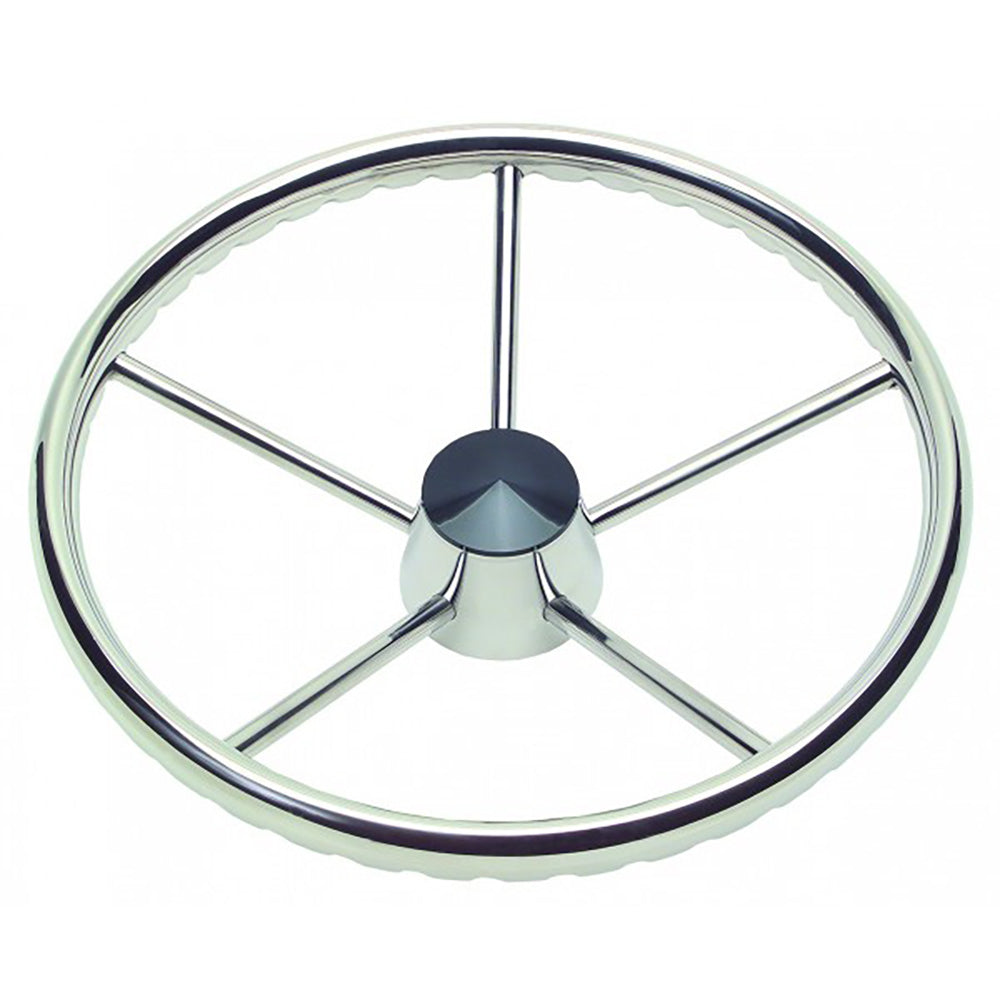 Schmitt Marine 170 Finger Grip Destroyer 5-Spoke 15.5" Stainless Steel Cap 3/4" Tapered Shaft w/Knob — marine steering wheels