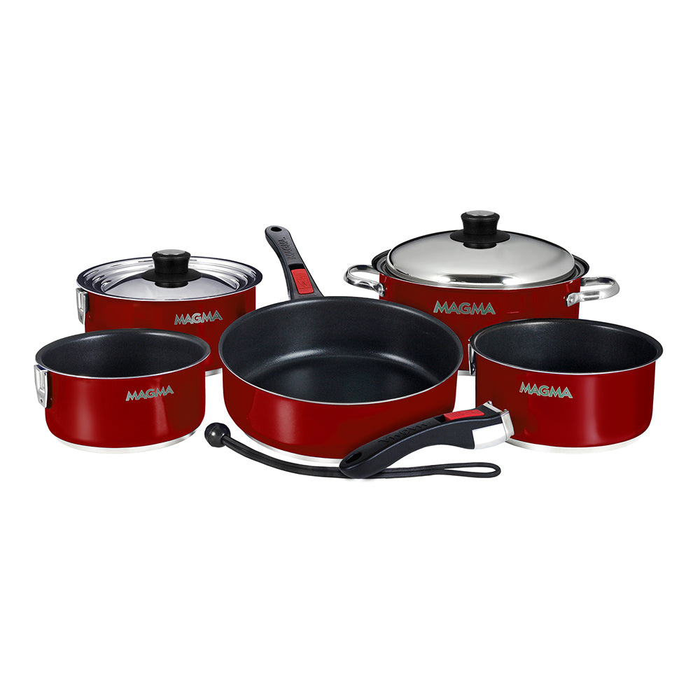 Magma Nestable 10 Piece Induction Non-Stick Enamel Finish Cookware Set - Magma Red — marine deck / galley