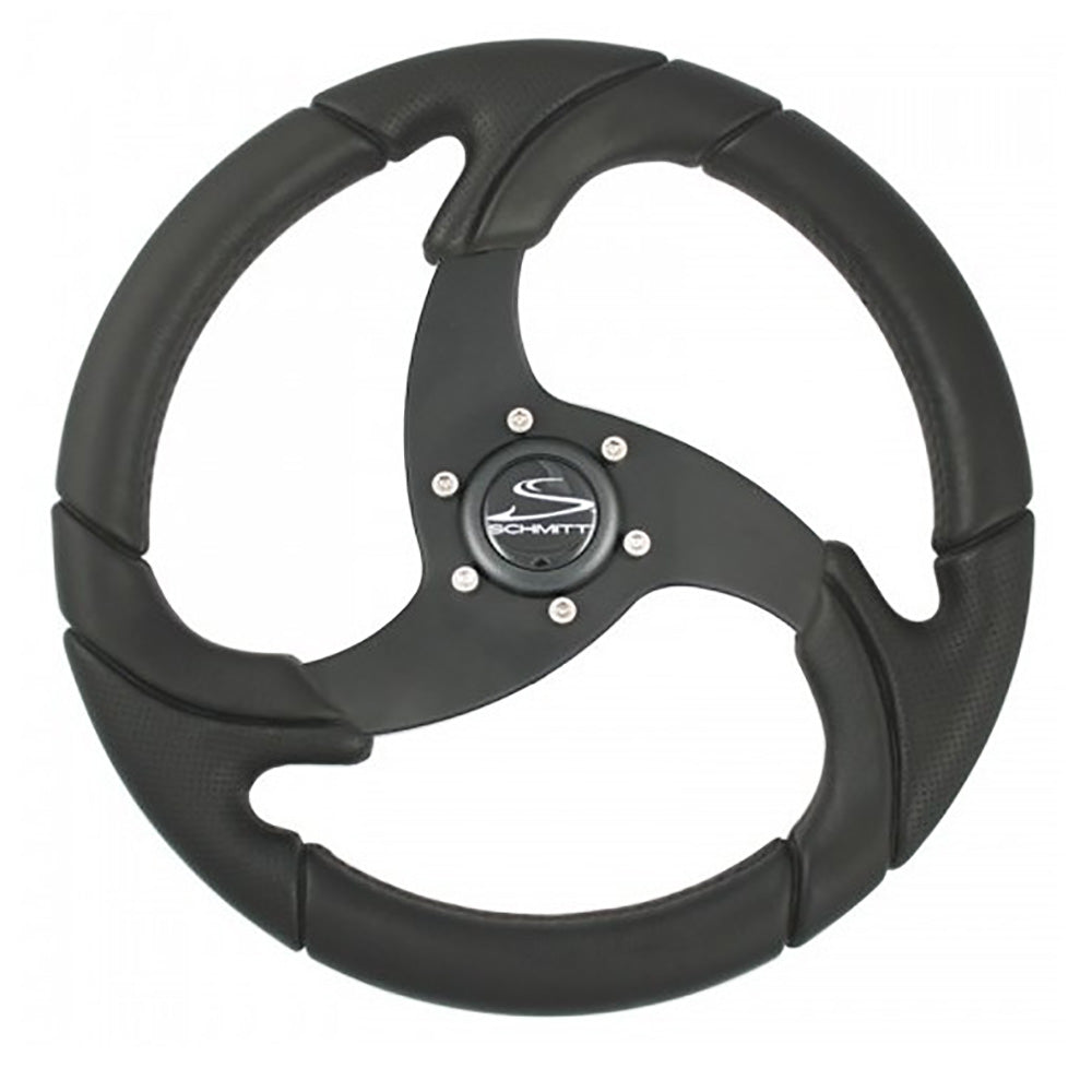 Schmitt Marine Folletto 14.2" Wheel - Black Polished Polyurethane - 3/4" Tapered Shaft w/Black Center Cap — marine steering wheels