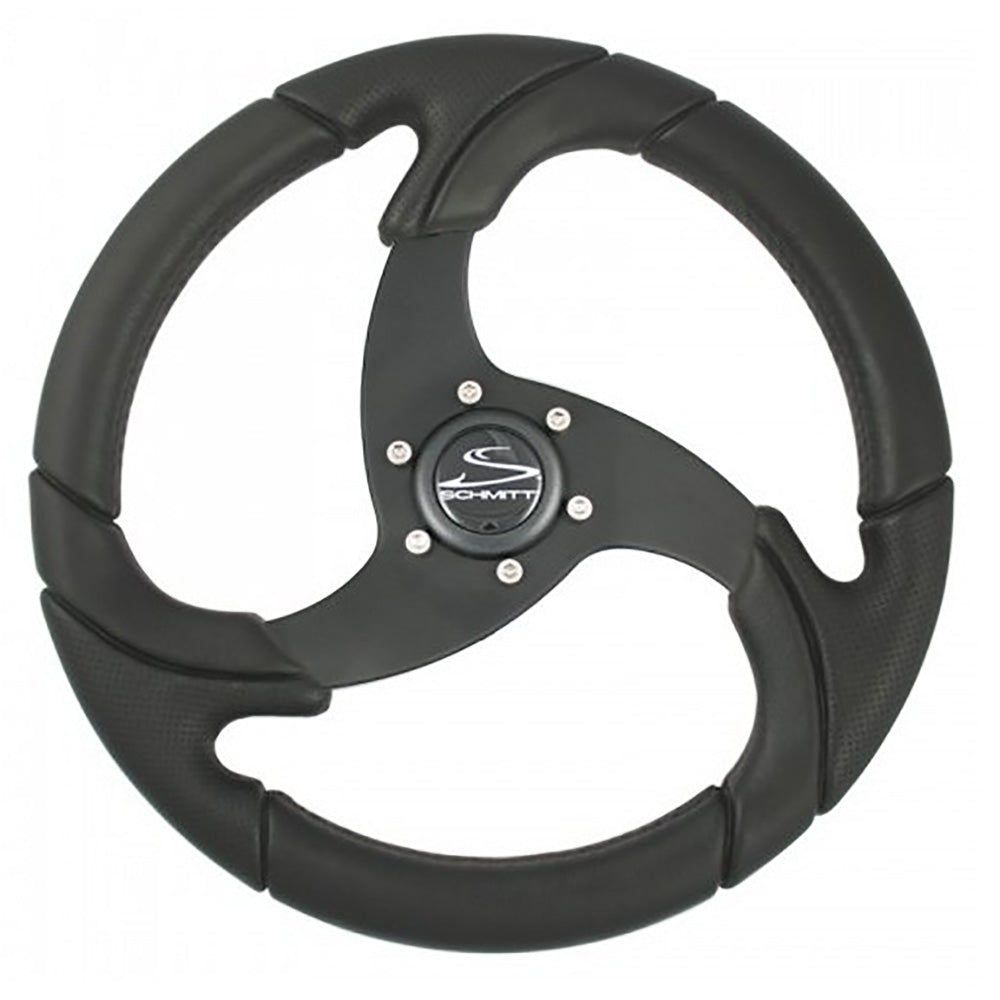 Schmitt Marine Folletto 14.2" Wheel - Black Polyurethane - 3/4" Tapered Shaft w/Black Center Cap — marine steering wheels