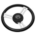 Schmitt Marine Torcello Elite 14" Wheel - Black Leather & Cap - White Stitching - Polished SS Spokes - 3/4" Tapered Shaft — marine steering wheels