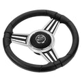 Schmitt Marine PU30 14" Wheel - Chrome Cap & Spoke Inserts - Black Spokes - 3/4" Tapered Shaft — marine steering wheels