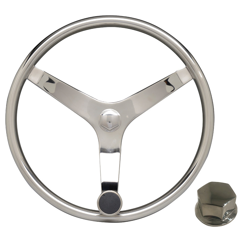 Uflex USA Uflex - V46 - 13.5" Stainless Steel Steering Wheel w/Speed Knob & Chrome Nut — marine steering wheels