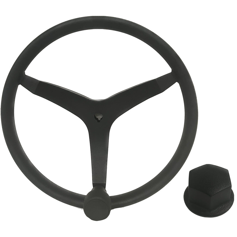 Uflex USA Uflex - V46 - 13.5" Stainless Steel Steering Wheel w/Speed Knob & Chrome Nut - Black — marine steering wheels