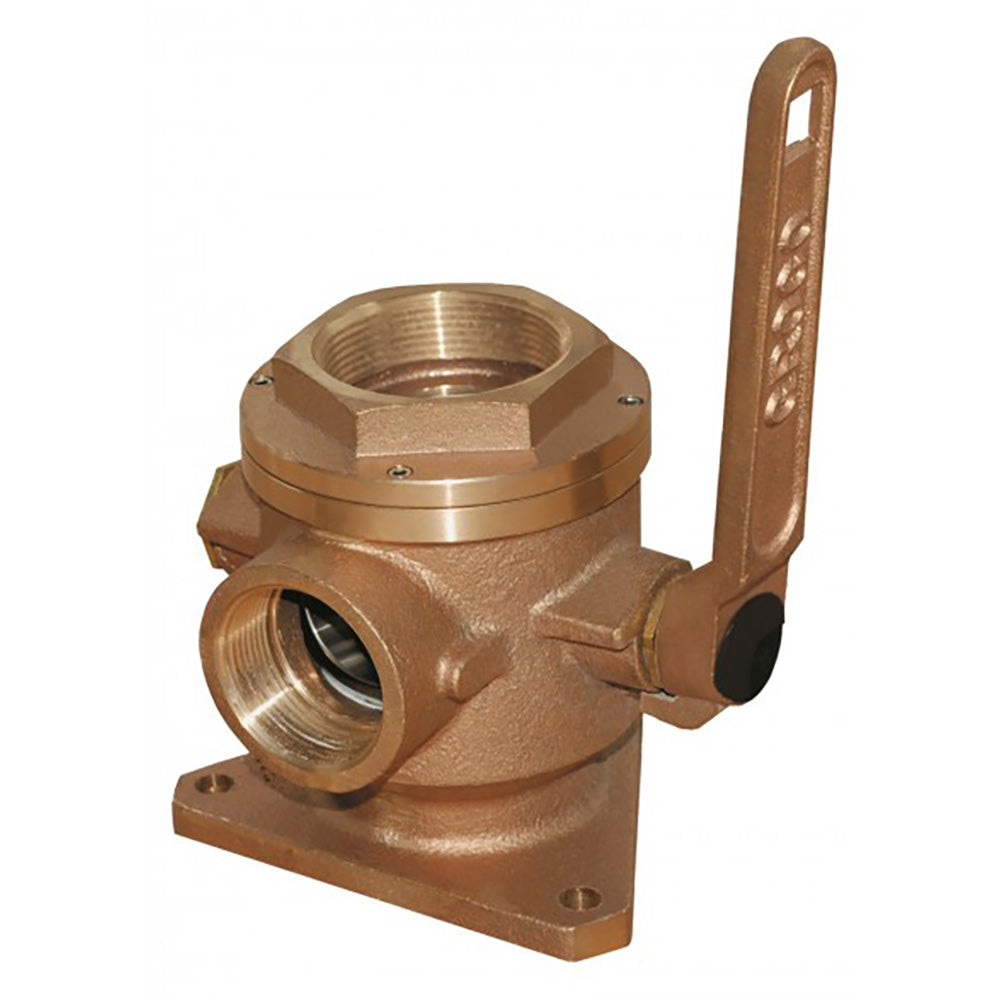 GROCO 4" Bronze Flanged Seacock & Adaptor w/3" NPT Side Port — marine fittings