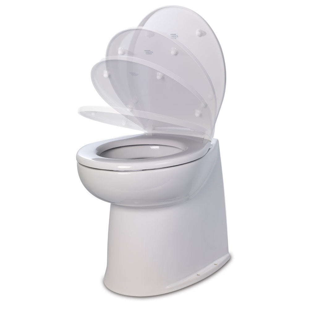 Jabsco Deluxe Flush 14" Straight Back 24V Raw Water Electric Marine Toilet w/Remote Rinse Pump & Soft Close Lid — marine marine sanitation