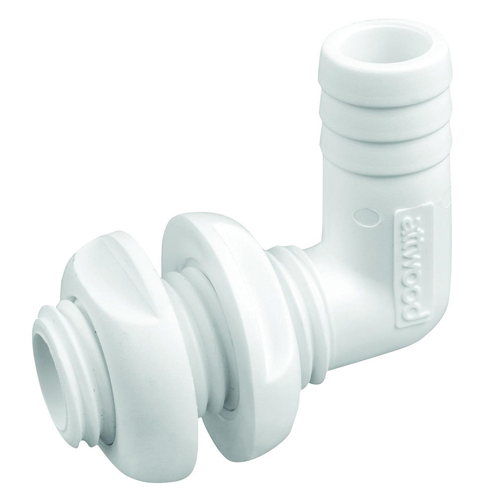 Attwood Marine Attwood White Plastic 90 Degree Thru-Hull Connector - 3/4" Inner Diameter — marine thru-hull fittings