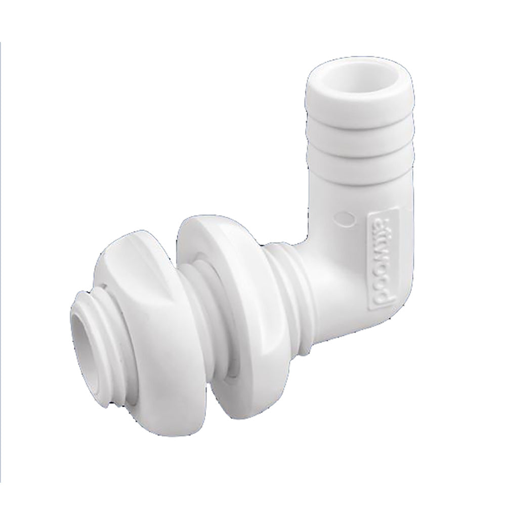 Attwood Marine Attwood White Plastic 90 Degree Thru-Hull Connector - 1-1/8" Inner Diameter — marine thru-hull fittings