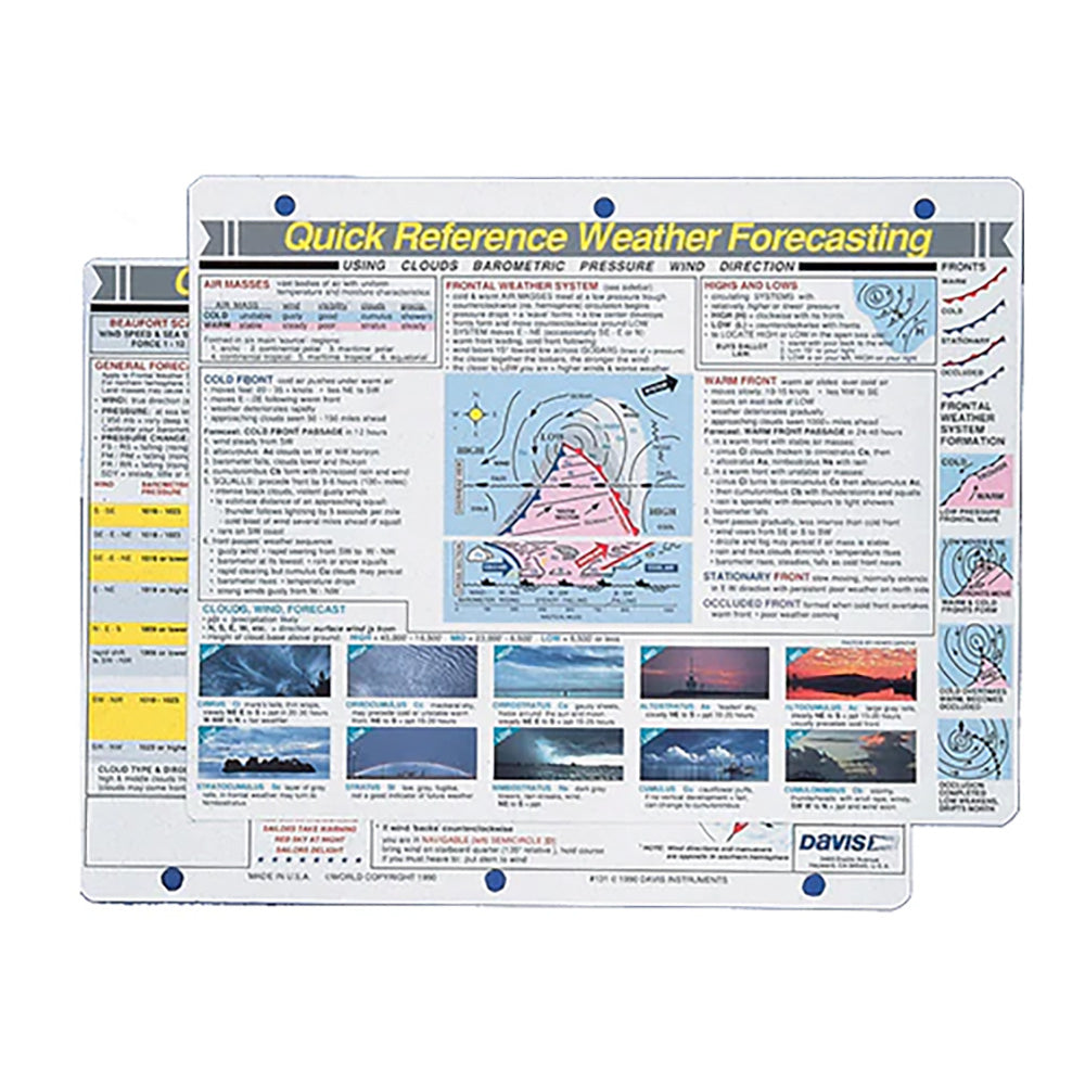 Davis Instruments Davis Quick Reference Weather Forecasting Card — marine accessories