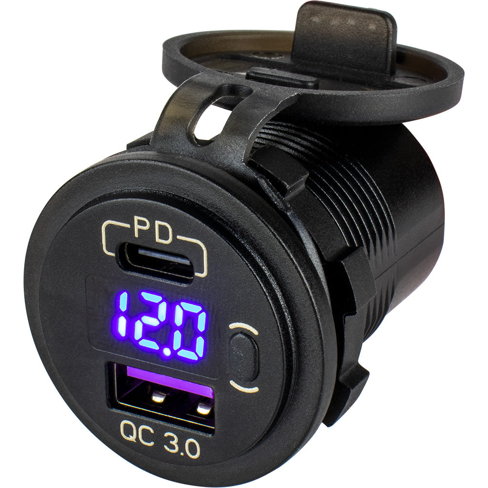 Sea-Dog Round USB & USB-C Power Socket w/Hidden Voltmeter — marine accessories