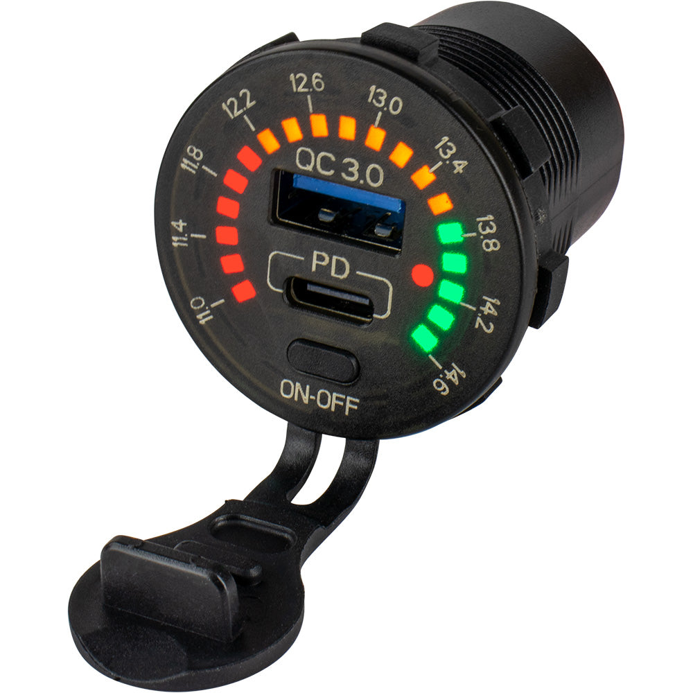 Sea-Dog Round Rainbow Voltmeter w/USB & USB-C Power Socket — marine accessories