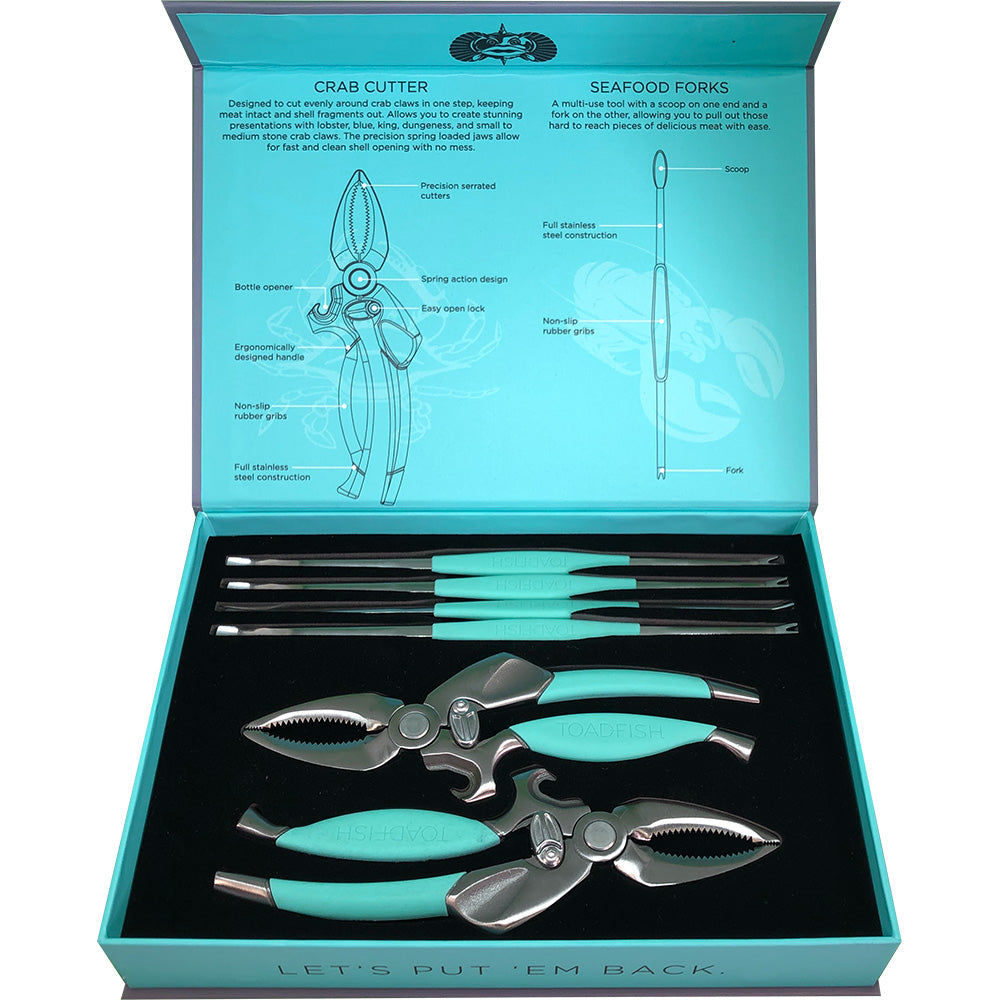 Toadfish Crab/Lobster Tool Set - 2 Shell Cutters & 4 Seafood Forks — marine deck / galley
