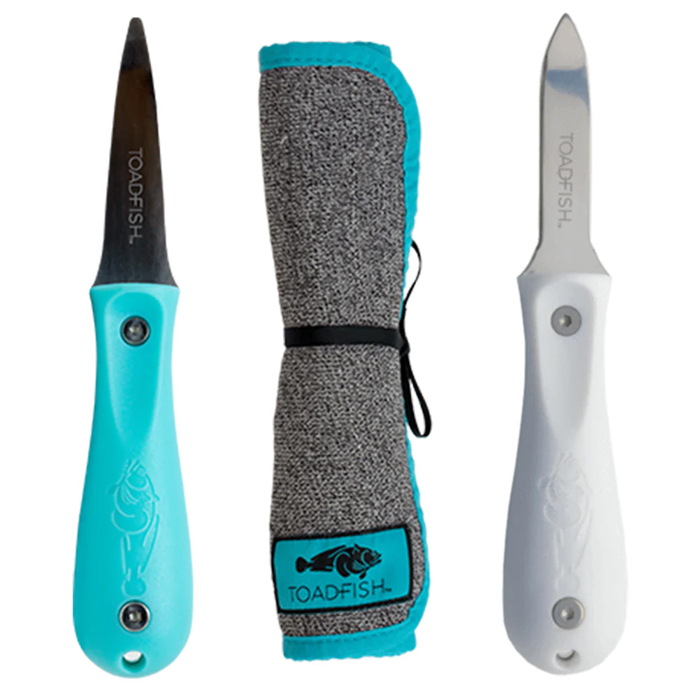 Toadfish Shucker's Bundle - Put 'Em Back Oyster Knife, Professional Oyster Knife & Cut-Proof Shucking Cloth — marine deck / galley