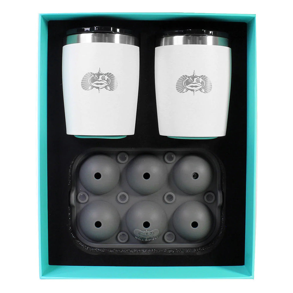 Toadfish Non-Tipping 10oz White Rocks Tumblers w/Ice Ball Tray - 2 Tumblers — marine deck / galley